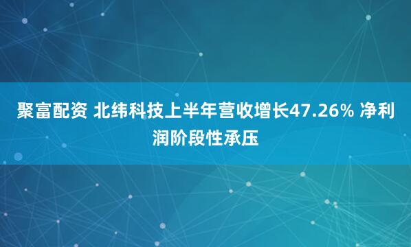 聚富配资 北纬科技上半年营收增长47.26% 净利润阶段性承压
